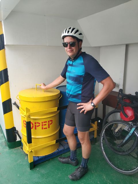 Photo of Paul on the ferry to Cres, looking cool.