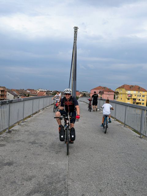 Lukas crossing the bridge over river Save in Sremska Mitrovica.